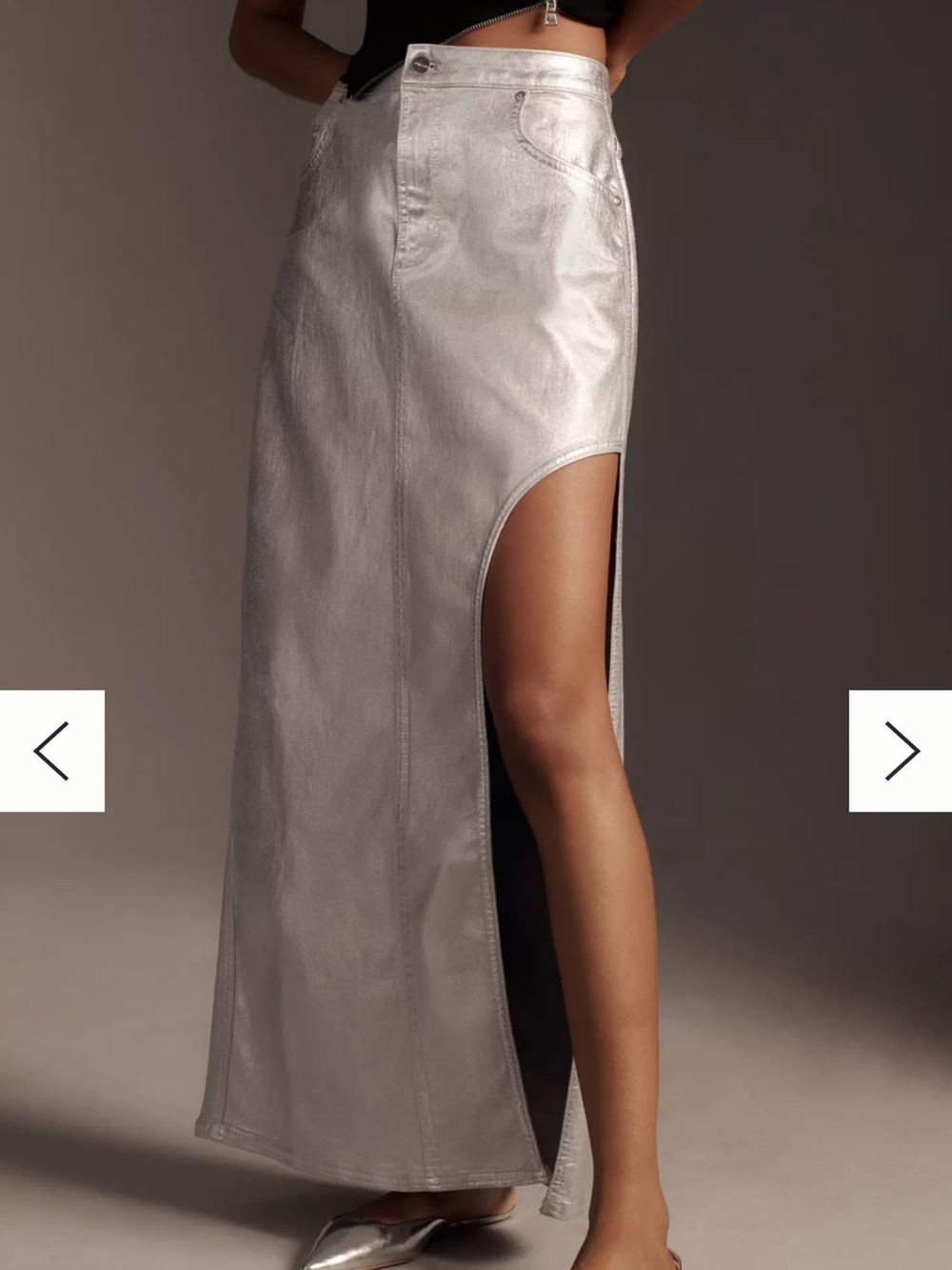 Pilcro 0P Metallic Silver High Side Slit Maxi Skirt